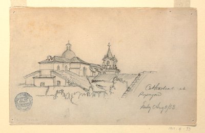 Teckning, katedralen i Popayan, Columbia, 5 augusti 1853 av Frederic Edwin Church