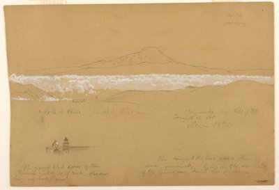 Teckning, Cayambé, morgon, från soltemplet, Quito, 24 juni 1857 av Frederic Edwin Church