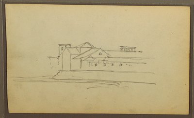 Teckning, Kyrka, torn; Averso: Figurer i kanot, Botaniska skisser, 1857 av Frederic Edwin Church