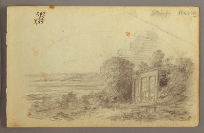 Teckning, Klassisk ruin, träd, 1844 av Frederic Edwin Church