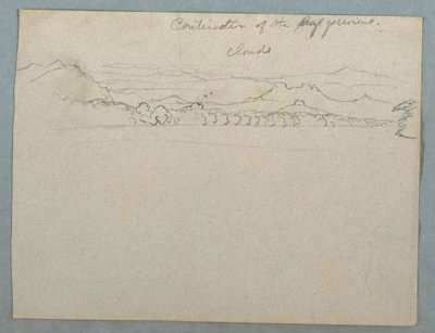 Teckning, Molnbeklätt sydamerikanskt bergslandskap sett vid en bukt, del 2 , 1853, troligen maj av Frederic Edwin Church