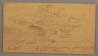 Teckning, Moln över kullar, januari 1875 av Frederic Edwin Church