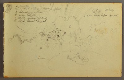 Teckning, Molnstudie med sol som bryter igenom, 1844 av Frederic Edwin Church