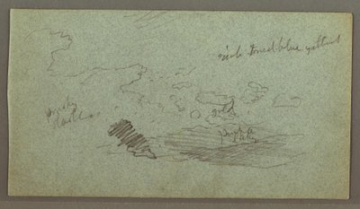 Teckning, Moln över bergskedja, låg sol, möjligen 1874 av Frederic Edwin Church