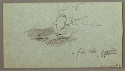 Teckning, Moln över bergskedja, låg sol, möjligen 1874 av Frederic Edwin Church