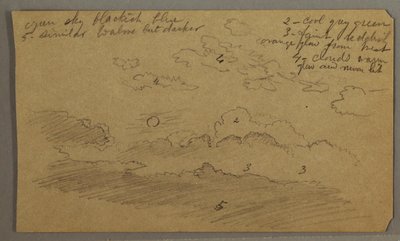 Teckning, Molnig himmel, fullmåne, möjligen 1865-66 av Frederic Edwin Church