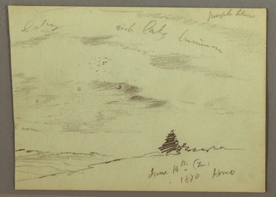 Teckning, Molnig himmel, bergssluttning, 1870 av Frederic Edwin Church