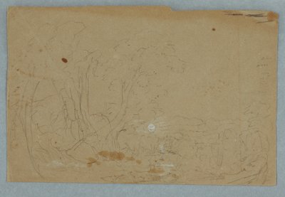 Teckning, Molnig himmel över kuperat landskap; Averso: Fullmånen speglar sig i en bäck, 1845-50 av Frederic Edwin Church