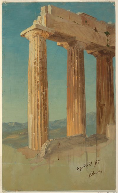 Teckning, Parthenons pelare, Aten, 21 april 1869 av Frederic Edwin Church