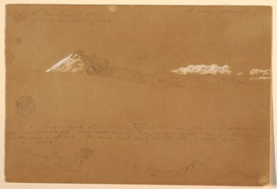 Teckning, Cotapaxi, morgon, från soltemplet, Quito, Ecuador, 24 juni 1857 av Frederic Edwin Church