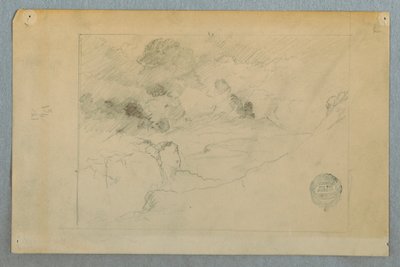 Teckning, Fjärran vy av Sangay-vulkanen i utbrott, Ecuador, 1857-62 av Frederic Edwin Church