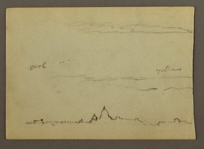 Teckning, Fjärran vy över Peterskyrkan och Vatikanen, Rom, Italien, januari 1869 av Frederic Edwin Church