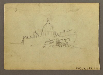 Teckning, fjärrvy av Peterskyrkans kupol, Rom, Italien, januari 1869 av Frederic Edwin Church