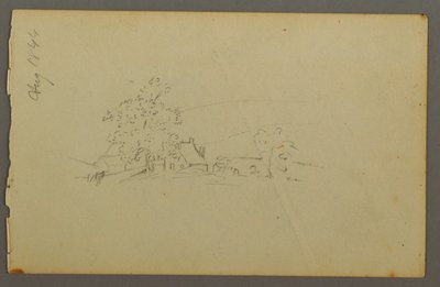 Ritning, avlägsna ekonomibyggnader, 1844 av Frederic Edwin Church