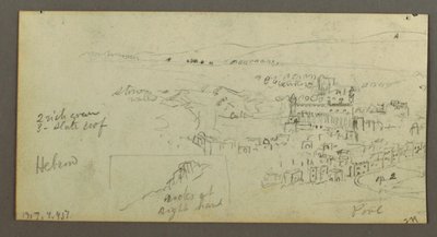 Ritning, kupolhus, hus med trappa, februari möjligen 1868 av Frederic Edwin Church