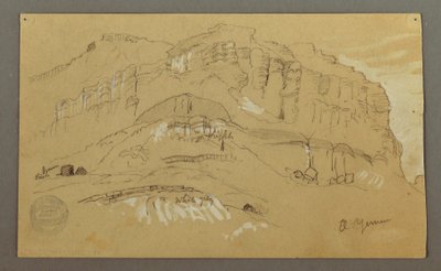 Teckning, El Yemen-dalen, Arabien:  Klippvägg, 20 februari 1868 av Frederic Edwin Church
