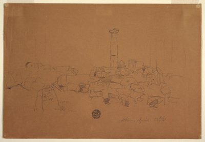 Teckning, Nedfallen pelare, Zeustemplet i Aten, 24 april 1869 av Frederic Edwin Church
