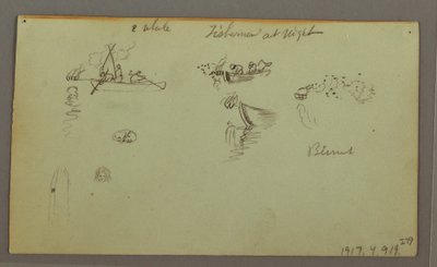 Teckning, Figurstudier, Packåsnor, Segelbåt, möjligen 1868 av Frederic Edwin Church