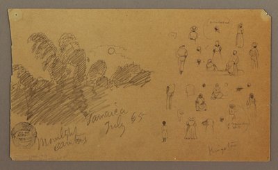 Teckning, Figurer, bambu i månsken, juli 1865 av Frederic Edwin Church