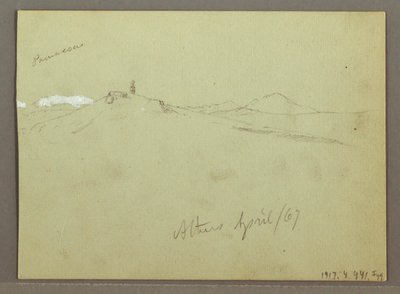 Teckning, Flock med får och herde, snötäckta bergskedjor, april 1869 av Frederic Edwin Church