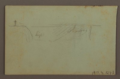 Teckning, blommande växt och en sten mellan de amerikanska och kanadensiska fallen vid Niagara, möjligen 1858 av Frederic Edwin Church