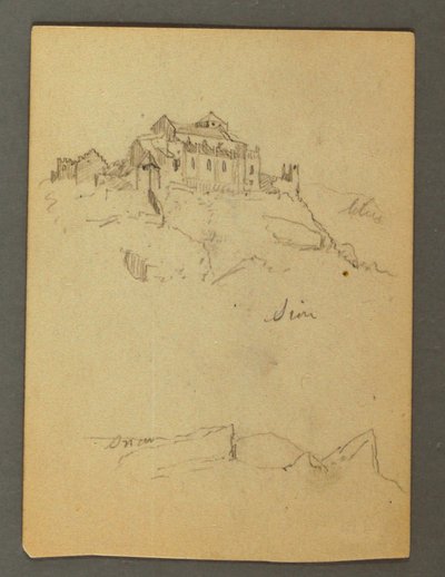 Ritning, befästning av klipptoppar, Sion, Rhônedalen, möjligen 1868 av Frederic Edwin Church