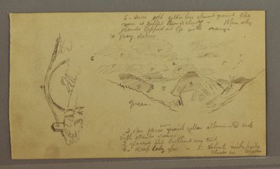 Ritning, Glacier, bro och hus, september 1868 av Frederic Edwin Church