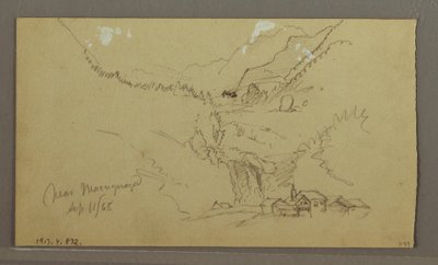 Ritning, Glacier, bro och hus, september 1868 av Frederic Edwin Church