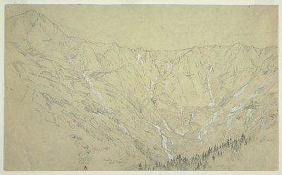 Teckning, Great Basin, Mt. Katahdin, ca 1877 av Frederic Edwin Church