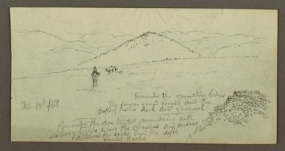 Teckning, Stenhög, Slätt och berg, Sun, 19 februari 1868 av Frederic Edwin Church
