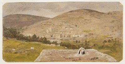 Ritning, Hebron, allmän vy, februari 1868 av Frederic Edwin Church