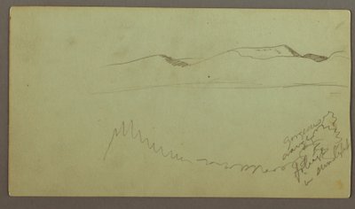 Teckning, bergskedja över en slätt, möjligen 1868 av Frederic Edwin Church