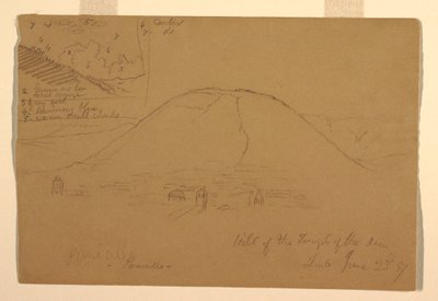 Teckning, kullen vid soltemplet, Quito, Ecuador, 23 juni 1857 av Frederic Edwin Church