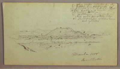 Ritning, kullar, flod, mars 1858 av Frederic Edwin Church