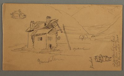Teckning, Hlaf-Ruined House in Valley, två figurer, 1868 av Frederic Edwin Church