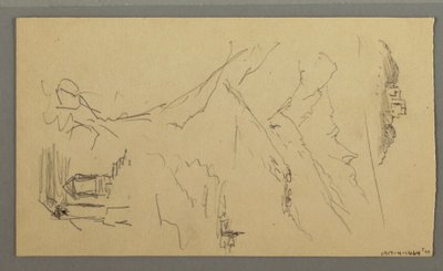 Ritning, Hus, bro, slott, hustak, augusti 1868 av Frederic Edwin Church