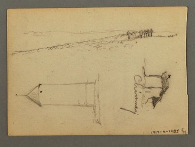Ritning, Hus över klippa, torn, möjligen 1868 av Frederic Edwin Church