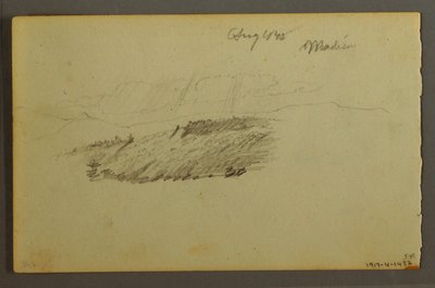 Ritning, Hus, segelbåt, växt, september 1844 av Frederic Edwin Church