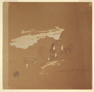 Ritning, Hus i närheten av Berchtesgaden, Bayern, 26 juli 1868 av Frederic Edwin Church