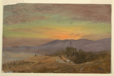 Teckning, Hudson Valley, solnedgång, 1869-70 av Frederic Edwin Church