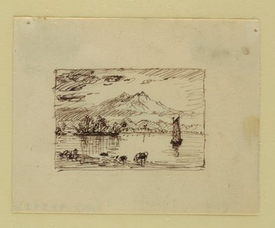 Teckning, Imaginärt landskap, ca 1850 av Frederic Edwin Church