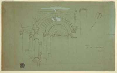 Ritning, interiör, templet i Mismiyeh, Syrien, 28 april 1868 av Frederic Edwin Church
