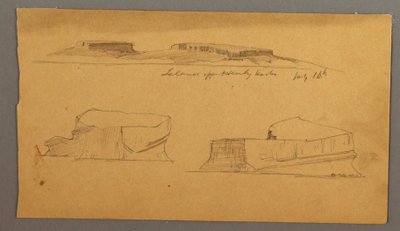 Teckning, Ö utanför Henly Harbor och två flytande isberg, 16 juli 1859 av Frederic Edwin Church