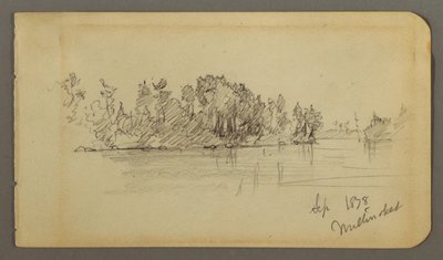Teckning, Sjö och skogsklädd strand, 1878 av Frederic Edwin Church