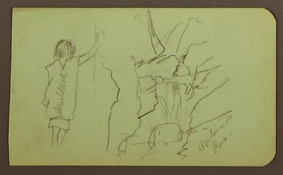 Teckning, Landskap, Figur; Verso: Träd, Bro, Växter, 1883 av Frederic Edwin Church