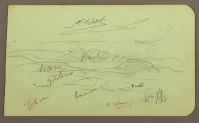 Teckning, Landskap, Toluca; Verso: Berg, Kyrka, 1883 av Frederic Edwin Church