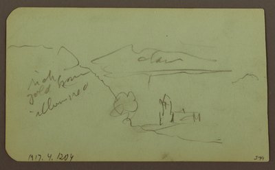 Teckning, Landskap, Toluca; Verso: Berg, Kyrka, 1883 av Frederic Edwin Church
