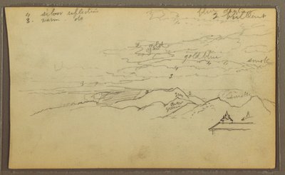 Teckning, Landskap; Verso: Båt, Botaniska skisser, 1857 av Frederic Edwin Church