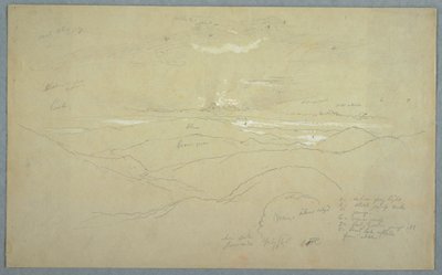 Teckning, Landskap vid solnedgång, Jamaica, juli 1865 av Frederic Edwin Church