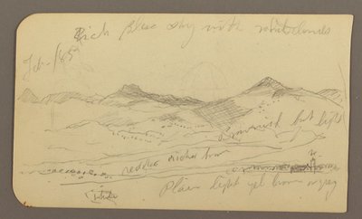 Teckning, Landskap, hus; Averso: Trädtopp, februari 1885 av Frederic Edwin Church